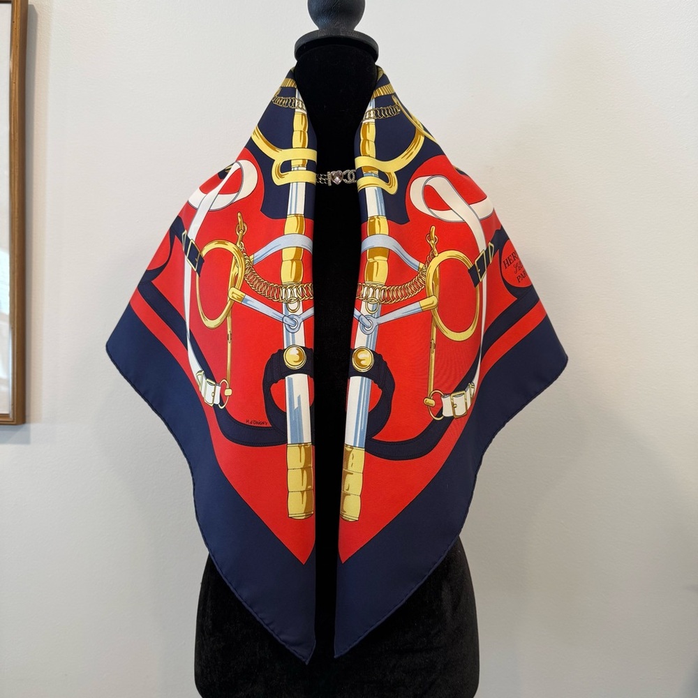 Authentic Hermes Red and Gold Silk Scarf - Picture 5 of 10